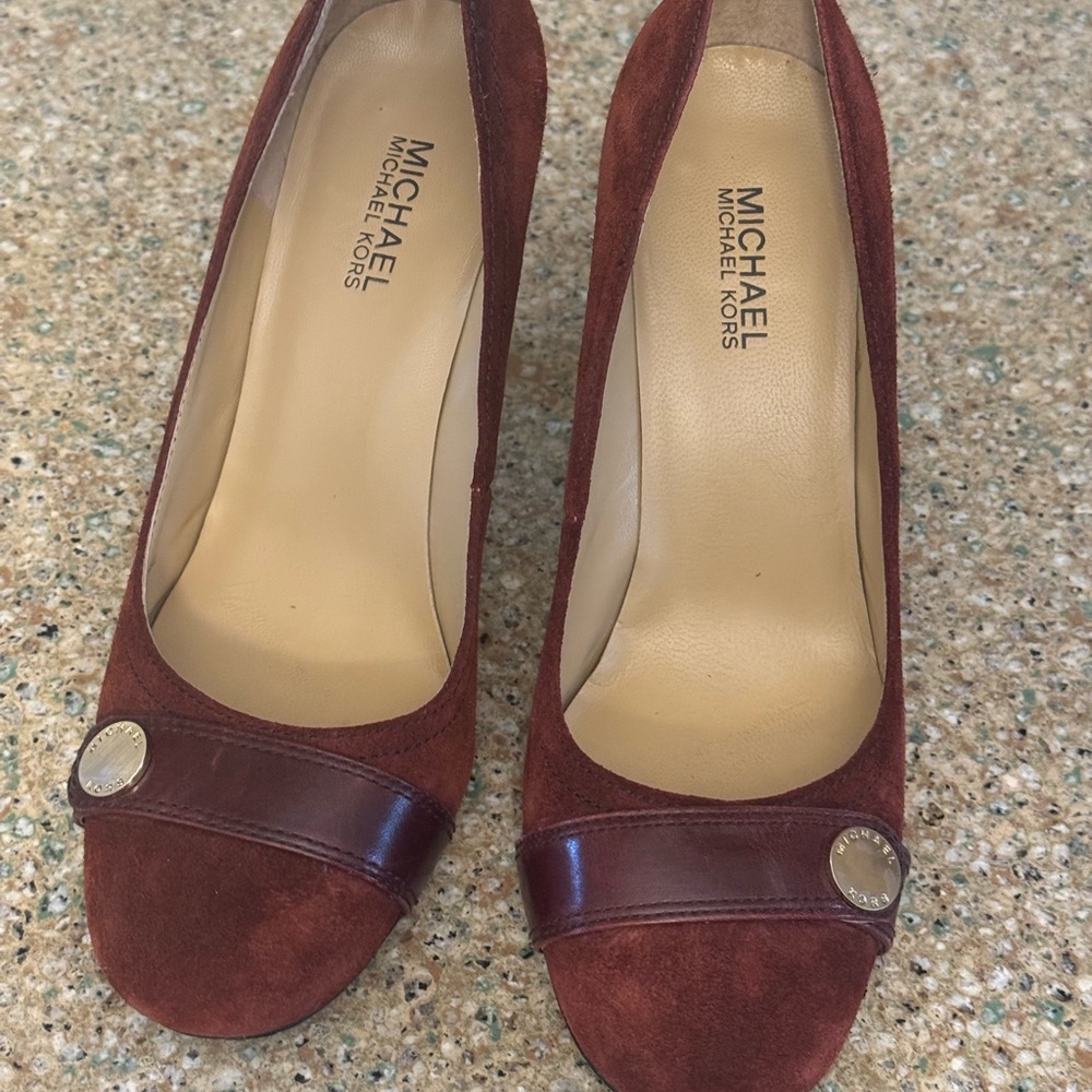 Michael Kors Burgundy Suede Heels with Leather Accents